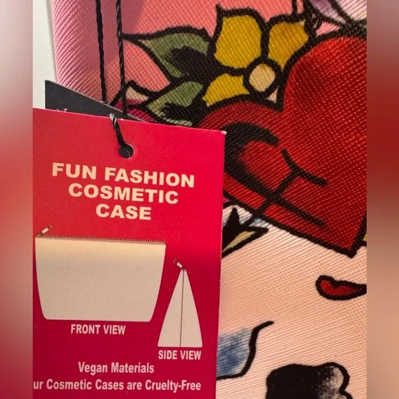 Ed Hardy Pink Cosmetic Bag with Skull cross heart Design large bag - Picture 4 of 7